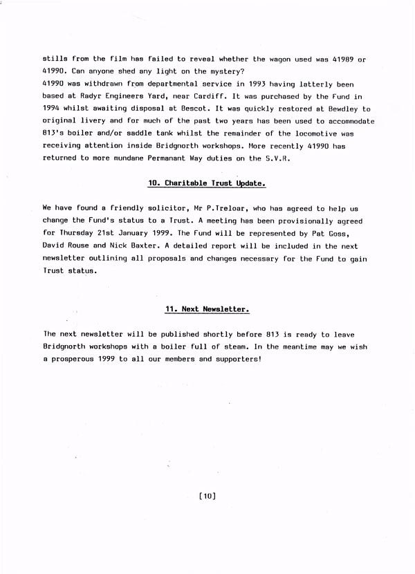 GWR 813 Fund Winter 1998 Newsletter.