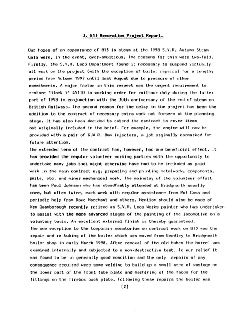 GWR 813 Fund Winter 1998 Newsletter.