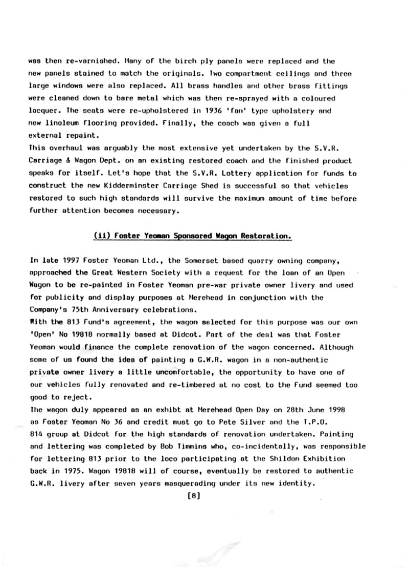 GWR 813 Fund Winter 1998 Newsletter.