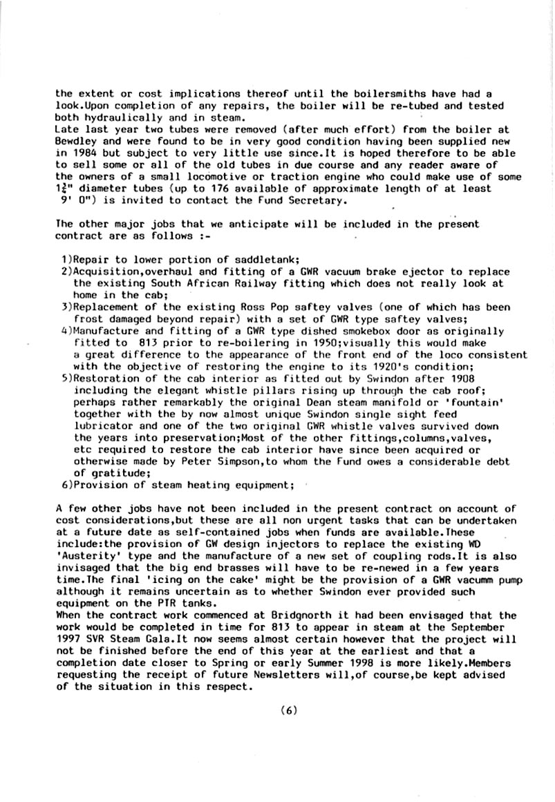 GWR 813 Fund Winter 1998 Newsletter.