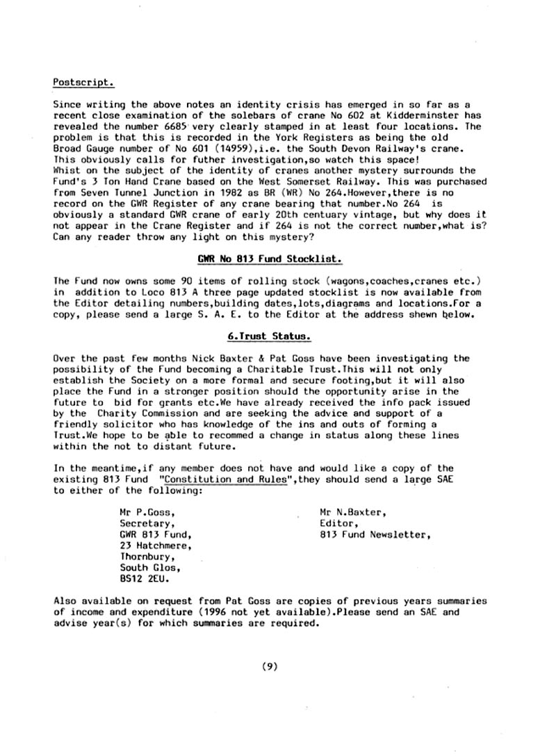 GWR 813 Fund Winter 1998 Newsletter.