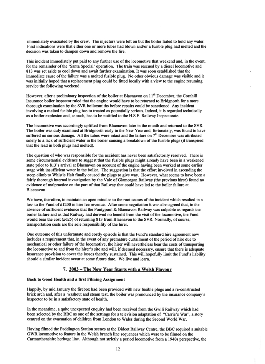 GWR 813 Fund Winter 1998 Newsletter.