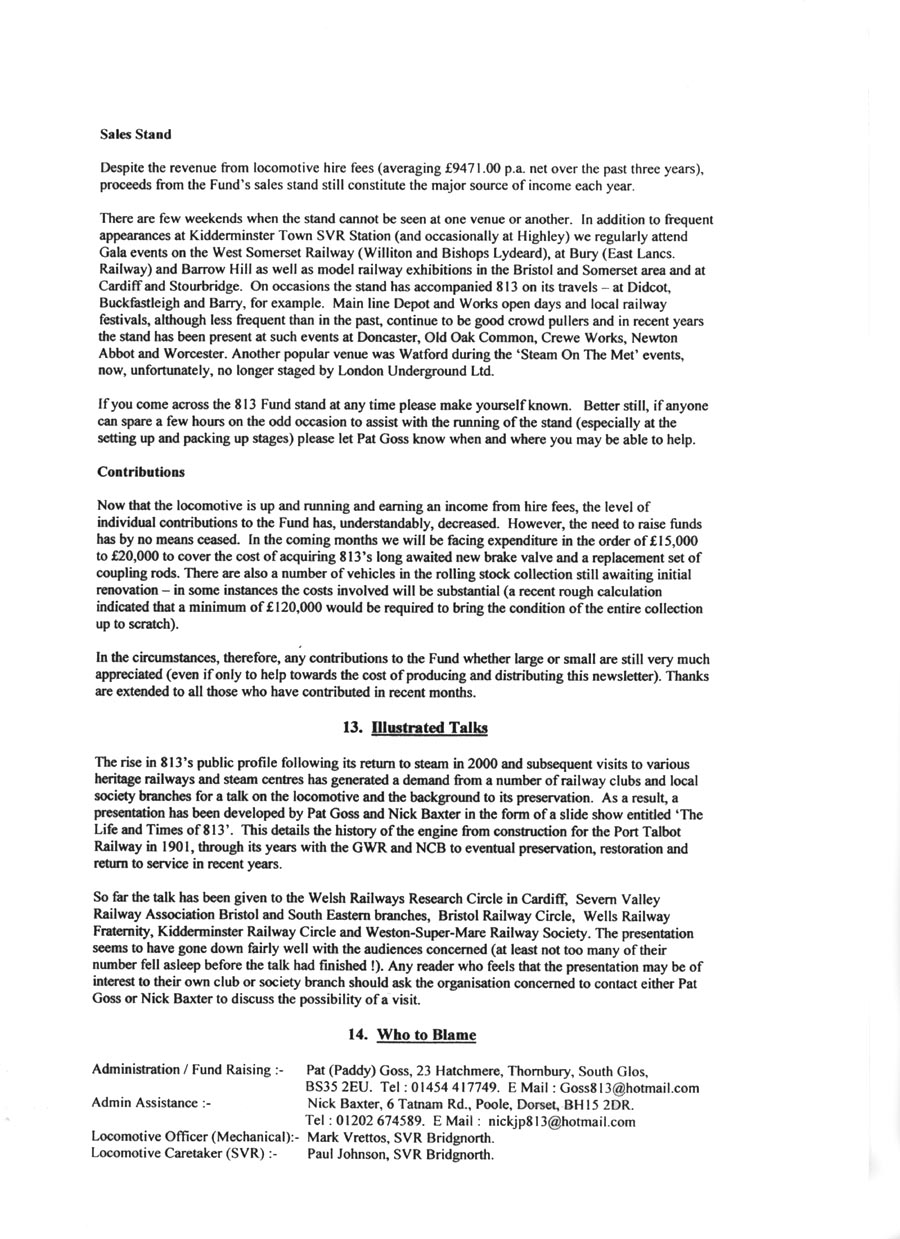 GWR 813 Fund Winter 1998 Newsletter.