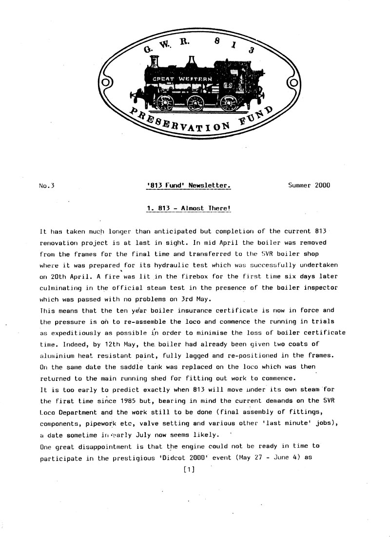 GWR 813 Fund Winter 1998 Newsletter.