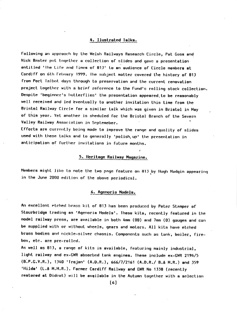 GWR 813 Fund Winter 1998 Newsletter.